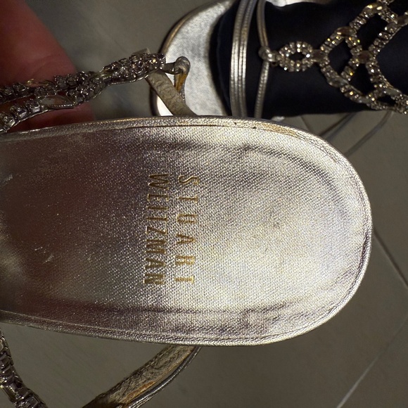 Stuart Weitzman - Crystal+Leather Silver Slings - Picture 4 of 10